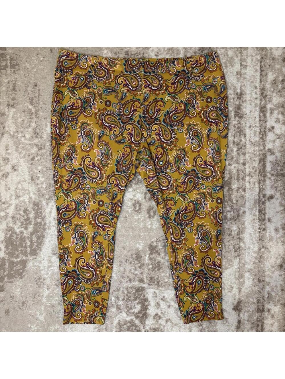 Terra Sky Pants Women’s 4XL/28-30W Stretch Yellow Paisley Print Pull On Pockets
